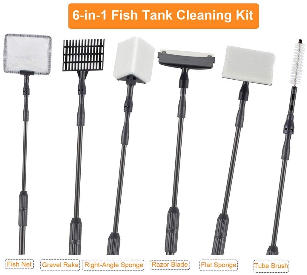 Hygger 6-in-1 Carbon Fiber Aquarium Cleaner Kit - Fish Tank Brush & Scraper for Freshwater/Saltwater Tanks