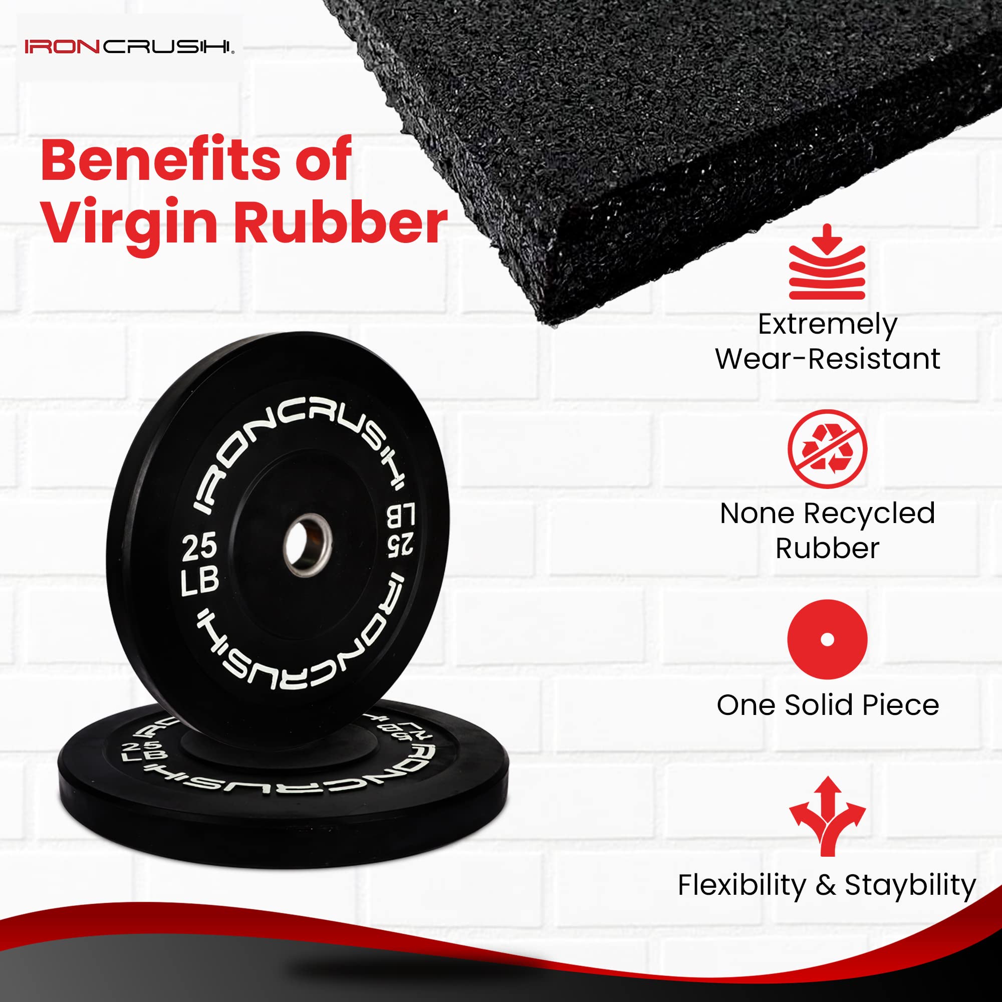 Iron Crush Olympic Bumper Plates Set - Virgin Rubber Weight Plates for Strength Training & CrossFit - Compatible with 2