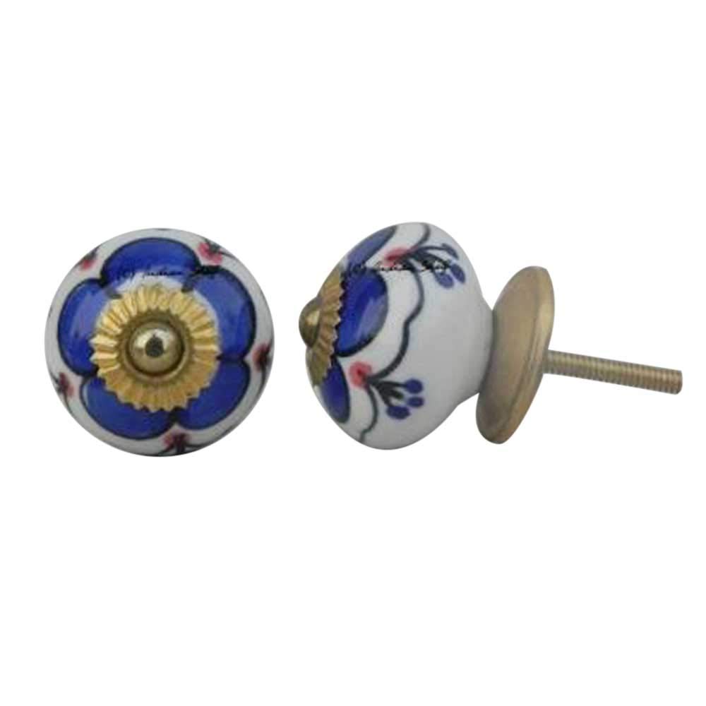 16-Piece Ceramic Blue Canterbury Bells Luxury Cabinet Knobs - Elegant Drawer Pulls for Kitchen, Bathroom & Dresser - Decorative Hardware for Home & Office Furniture