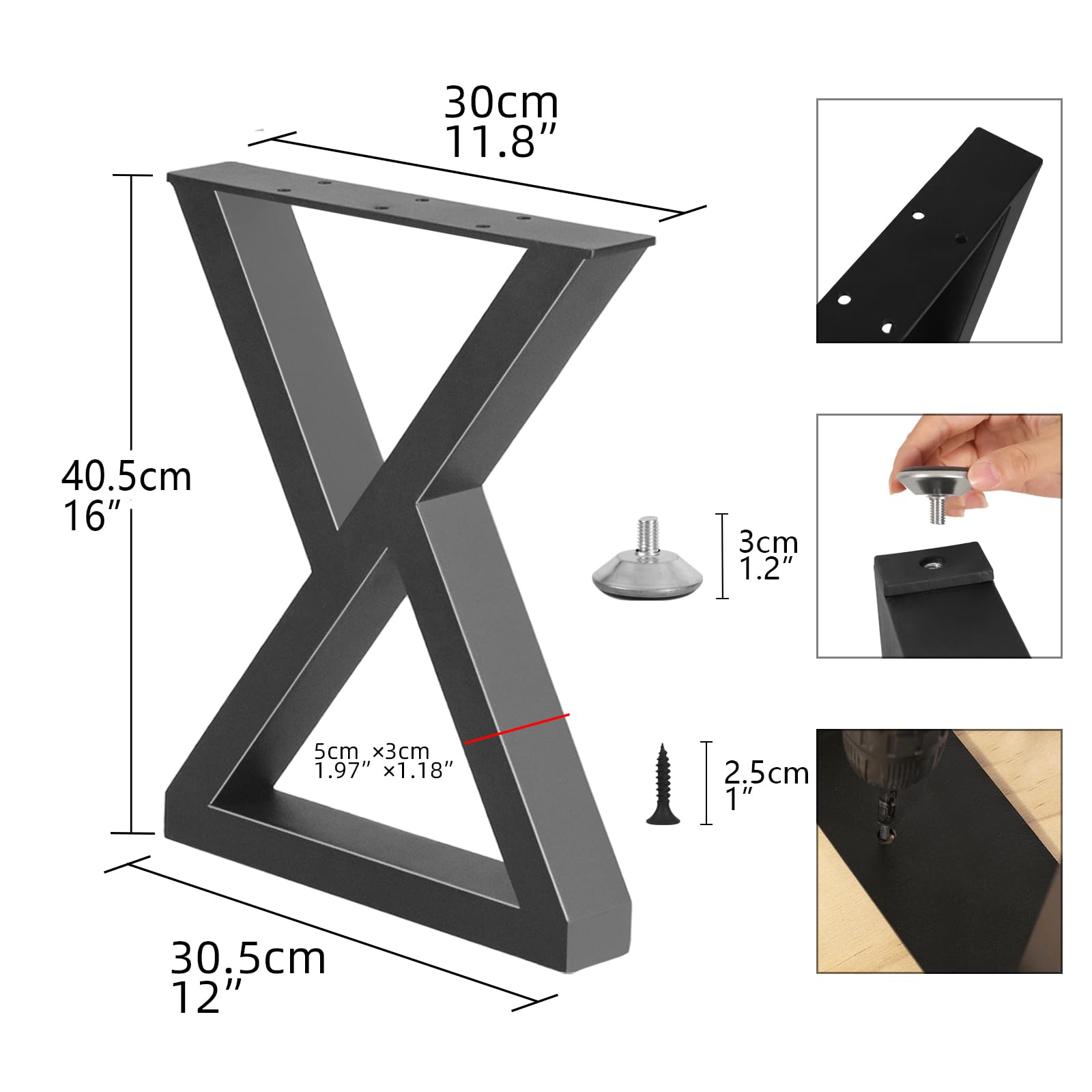 Rioychan 16'' Heavy Duty Metal Bench Coffee Table Legs - Set of 2 (800lb Capacity) - Replacement Furniture Legs for DIY End Tables, Modern Desks, Nightstands, Benches, Sofas & Dining Tables - Perfect for Living Room, Bedroom, Office & Outdoor Furniture Projects