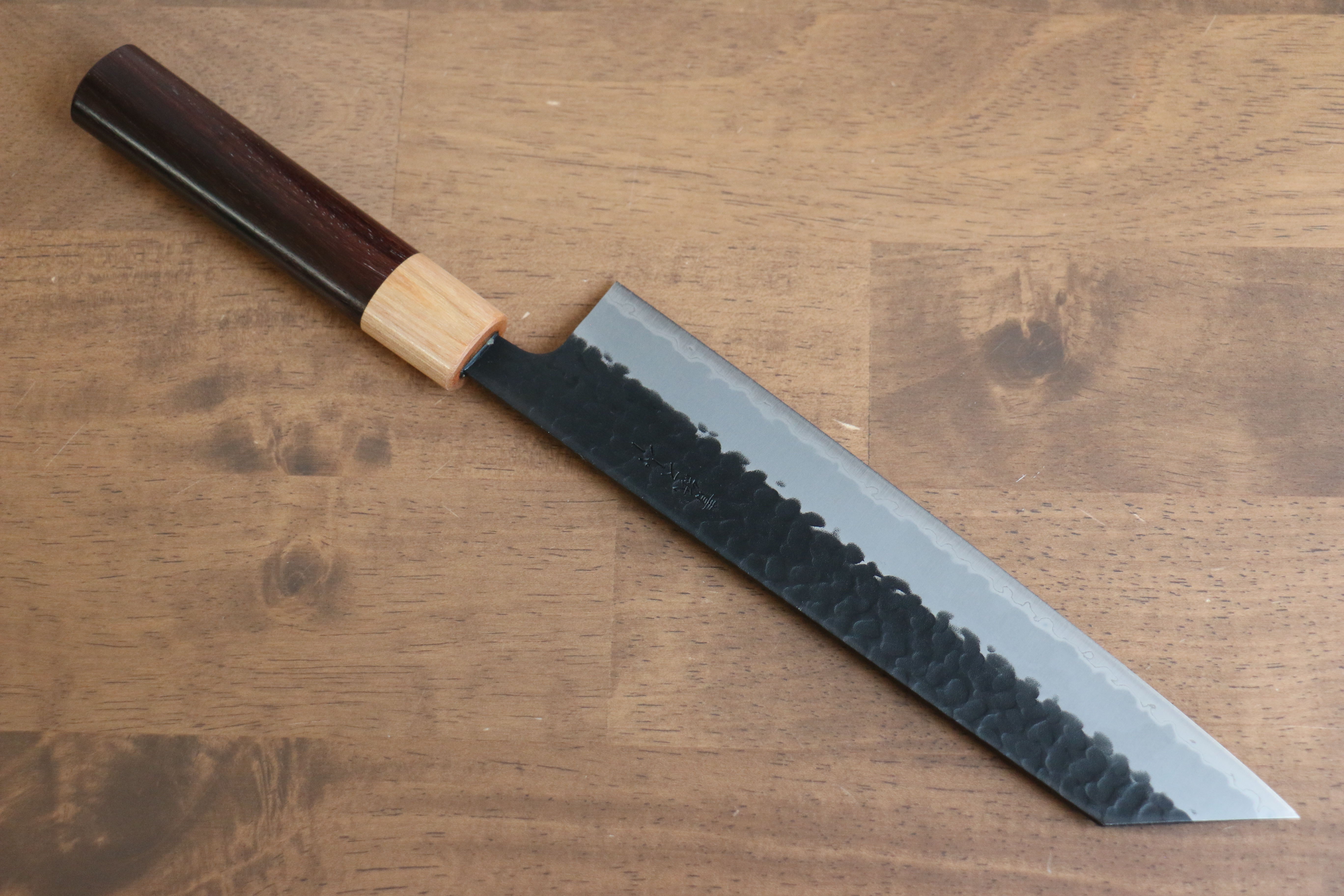Premium Seisuke Shitan Blue Super Hammered Kurouchi Kiritsuke Knife 210mm - High Carbon Steel Blade with Exquisite Shitan Handle - Perfect for Sushi, Sashimi & Precision Cutting in Professional Kitchens & Home Cooking