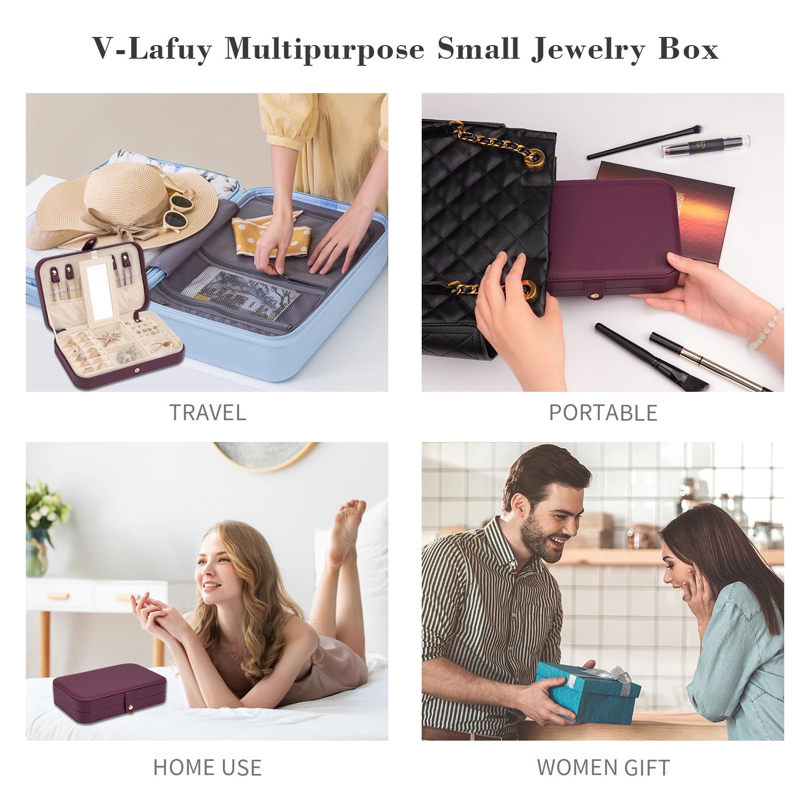 Portable Jewelry Organizer with Mirror - Travel Jewelry Box for Women, Burgundy Red - Perfect for Travel & Storage