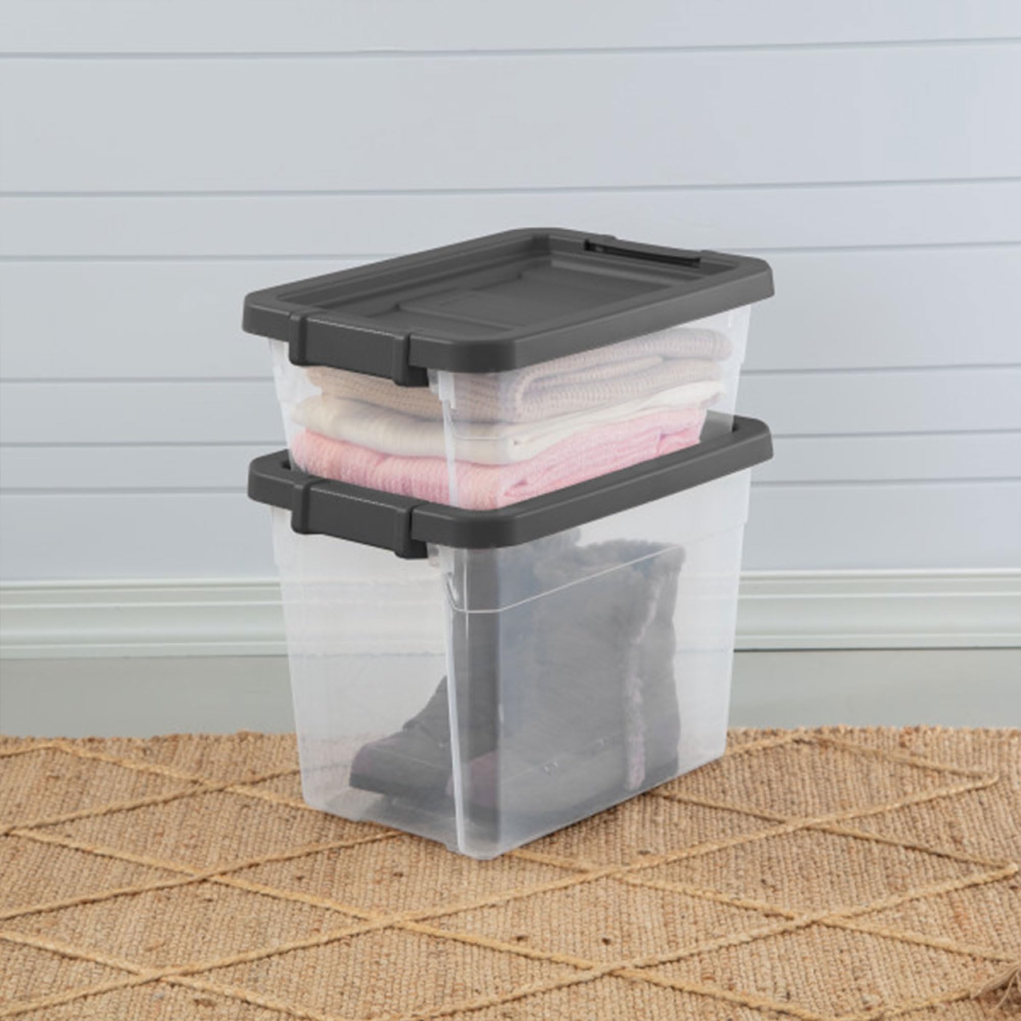 Sterilite 24-Pack 16 Quart Clear Plastic Storage Bins with Secure Latching Lids | Modular Stackable Organizer Boxes for Home, Office & Garage Organization | Perfect for Closet, Pantry & Toy Storage