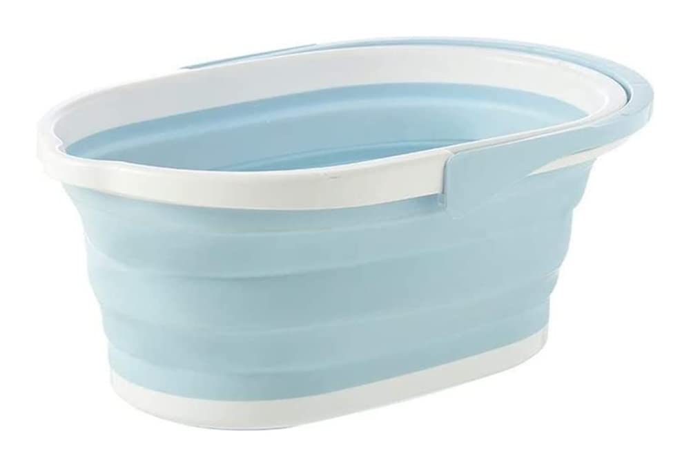 UMKY Foldable Collapsible Bucket for Outdoor Camping, Fishing, Car Washing - Portable Travel Basin with Telescopic Handle (Blue) - Perfect for Hiking, Beach Trips, and RV Adventures