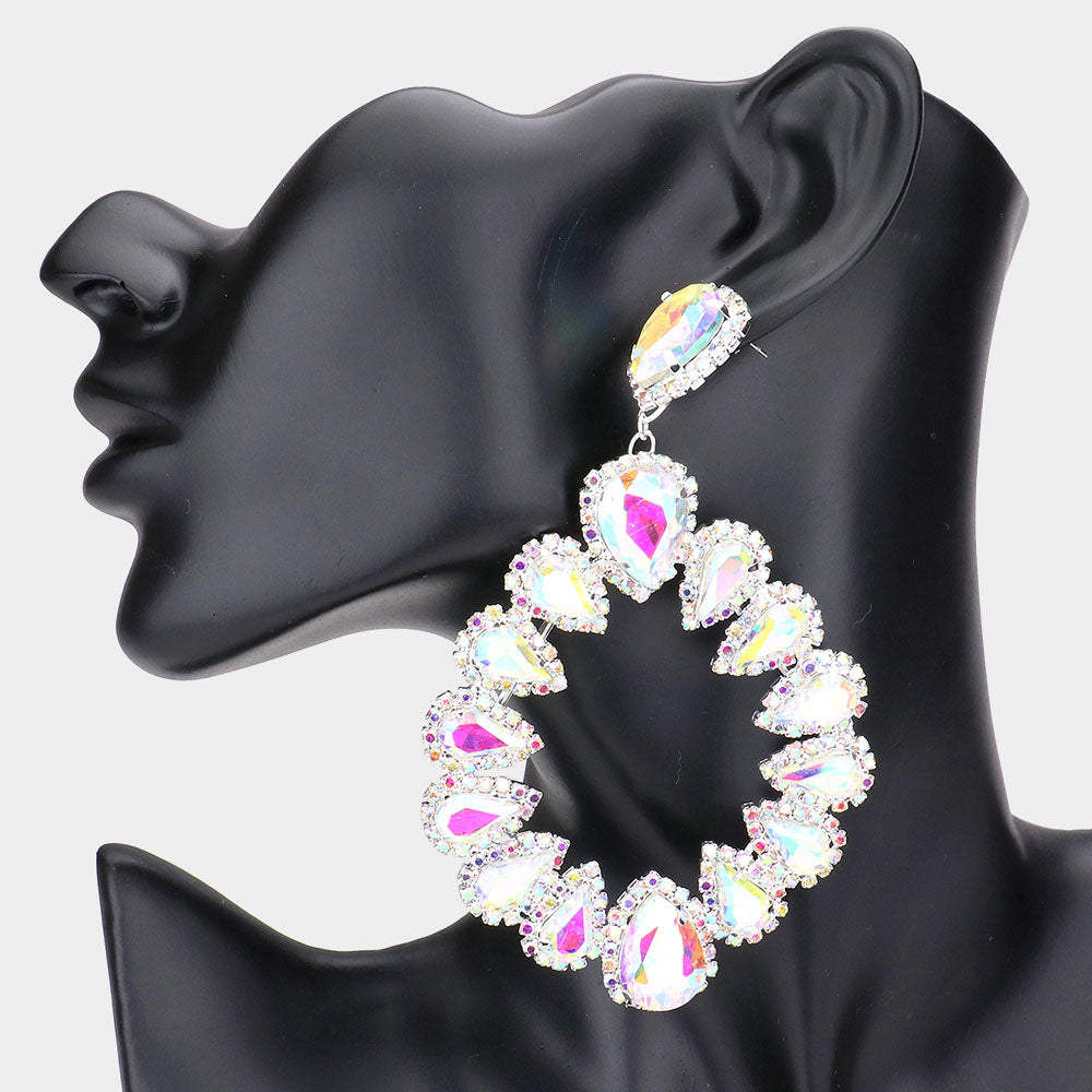 AB Crystal Open Circle Chandelier Earrings for Women | Elegant Pageant Earrings with Sparkling Rhinestones | Perfect for Weddings, Prom, Evening Parties and Special Occasions