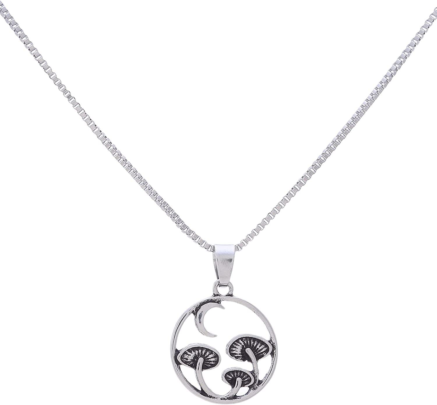 Vintage Chic Mushroom Charm Pendant Necklace with Crescent Moon - Durable Women's Jewelry Gift for Girls - Perfect for Boho Fashion, Festivals & Everyday Wear