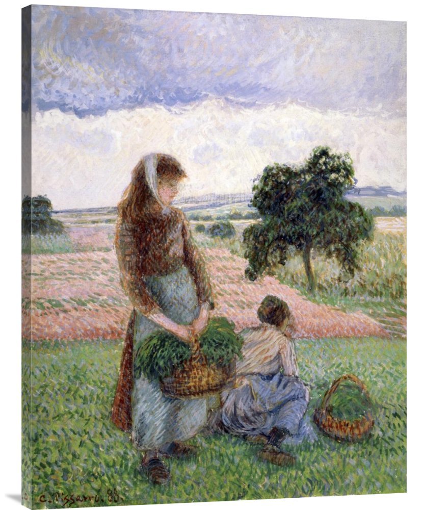 Camille Pissarro Peasants Carrying Basket Canvas Wall Art Print - Handmade Giclee Reproduction - Farmhouse & Country Home Decor