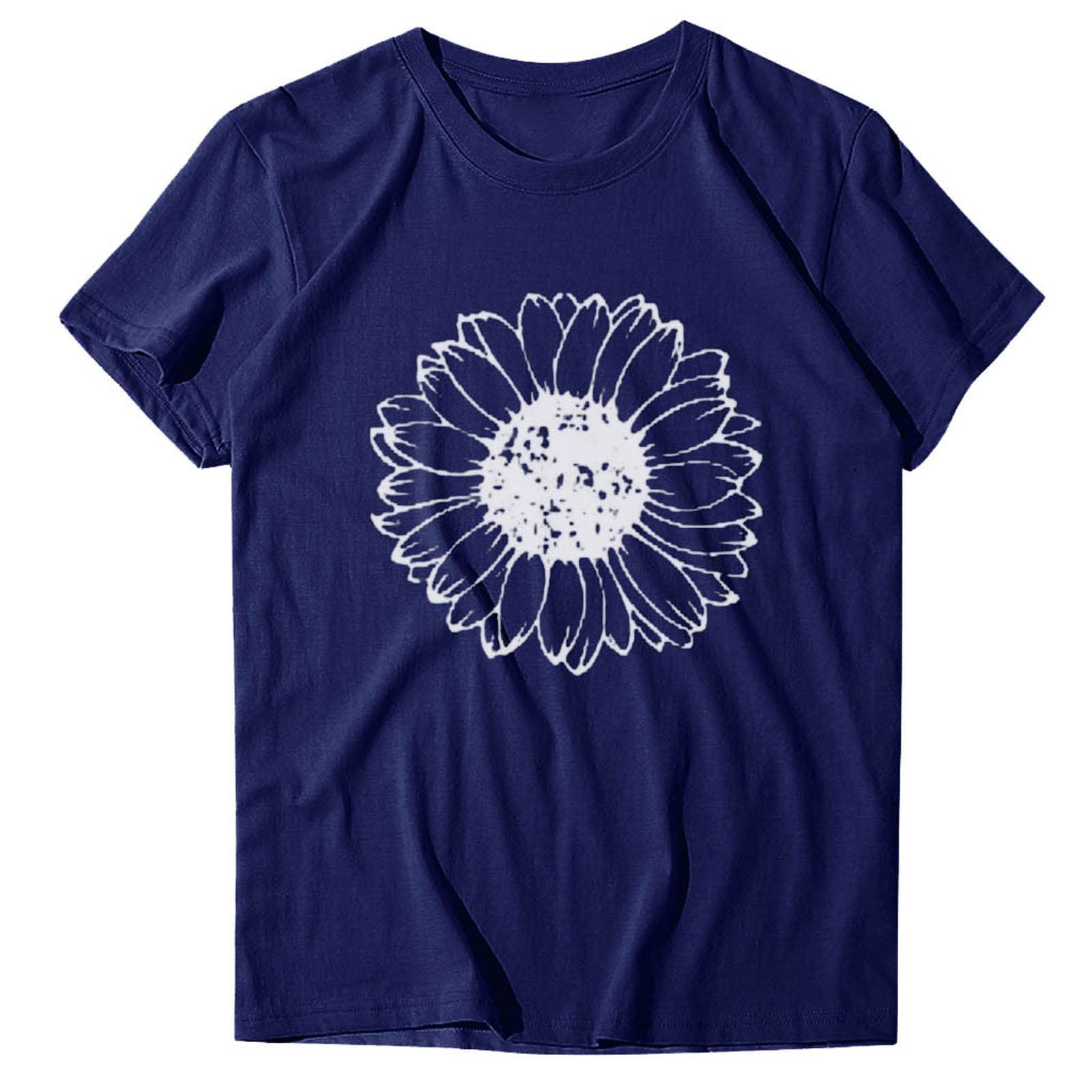 ZEFOTIM Women's Sunflower Print Short Sleeve Crewneck T-Shirt - Casual Summer Fashion Top for Everyday Wear, Outdoor Activities & Vacation Outfits