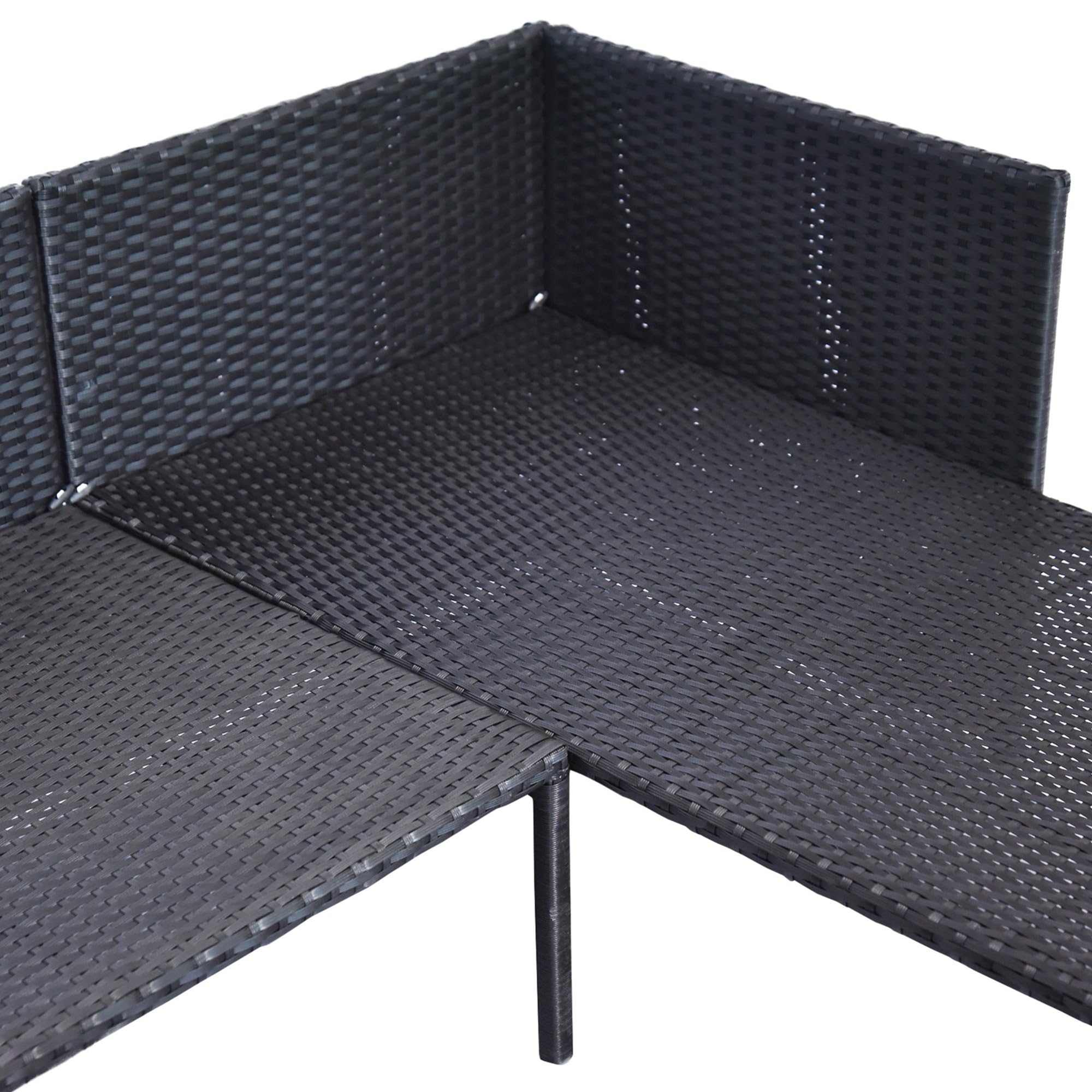 Outsunny 3-Piece Patio Furniture Set - L-Shaped Rattan Outdoor Sofa with Chaise Lounge, Loveseat & Tempered Glass Table - Waterproof Cushions, Durable Wicker - Perfect for Backyard, Poolside & Garden Relaxation (Blue)