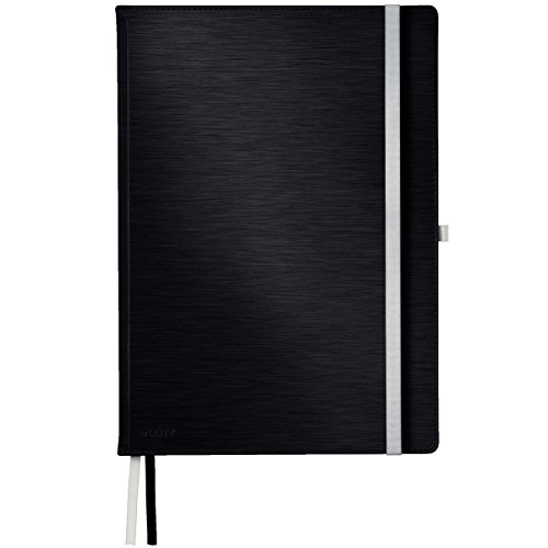 Leitz A4 Hard Cover Notebook - Ruled Lined Journal with 2 Fabric Page Markers, 100gsm Ivory Paper, 80 Sheets, Satin Black | Perfect for Office, School & Creative Writing, Note Taking, Business Meetings & Gift Giving