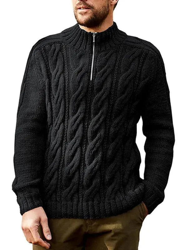 Men's Half Turtleneck Zipper Sweater - Stylish Winter Pullover for Casual Wear & Office Outfits