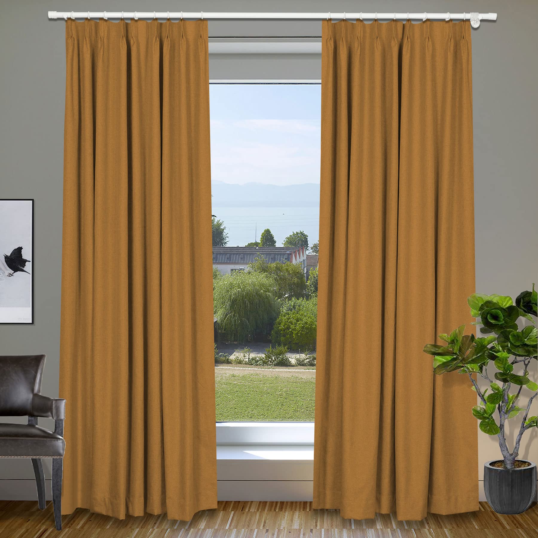 Cololeaf Blackout Curtains - Thermal Insulated Pinch Pleat Drapery for Living Room, Bedroom & Office - Chocolate Linen Window Treatment Panel (52