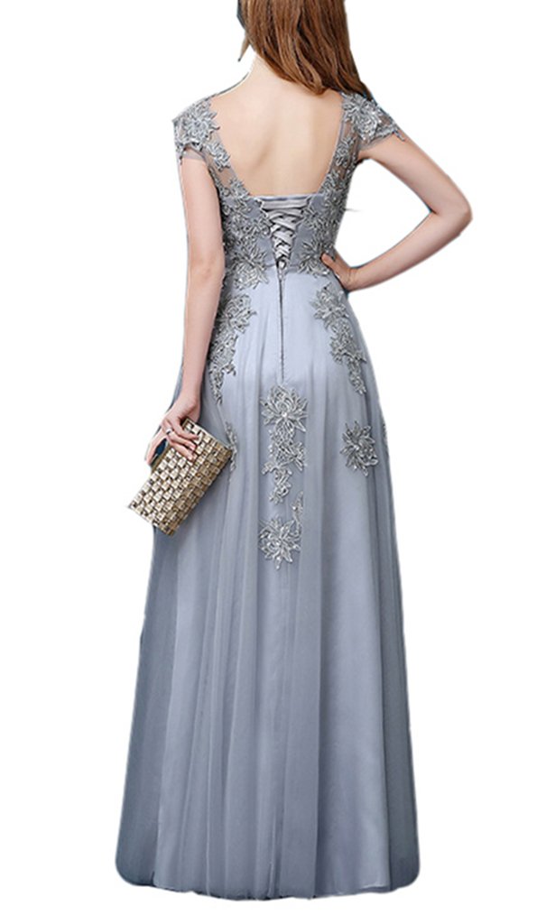Emanni Women's A-Line Long Formal Evening Dress with Applique Short Sleeves - Perfect for Weddings, Proms, Cocktail Parties & Special Occasions