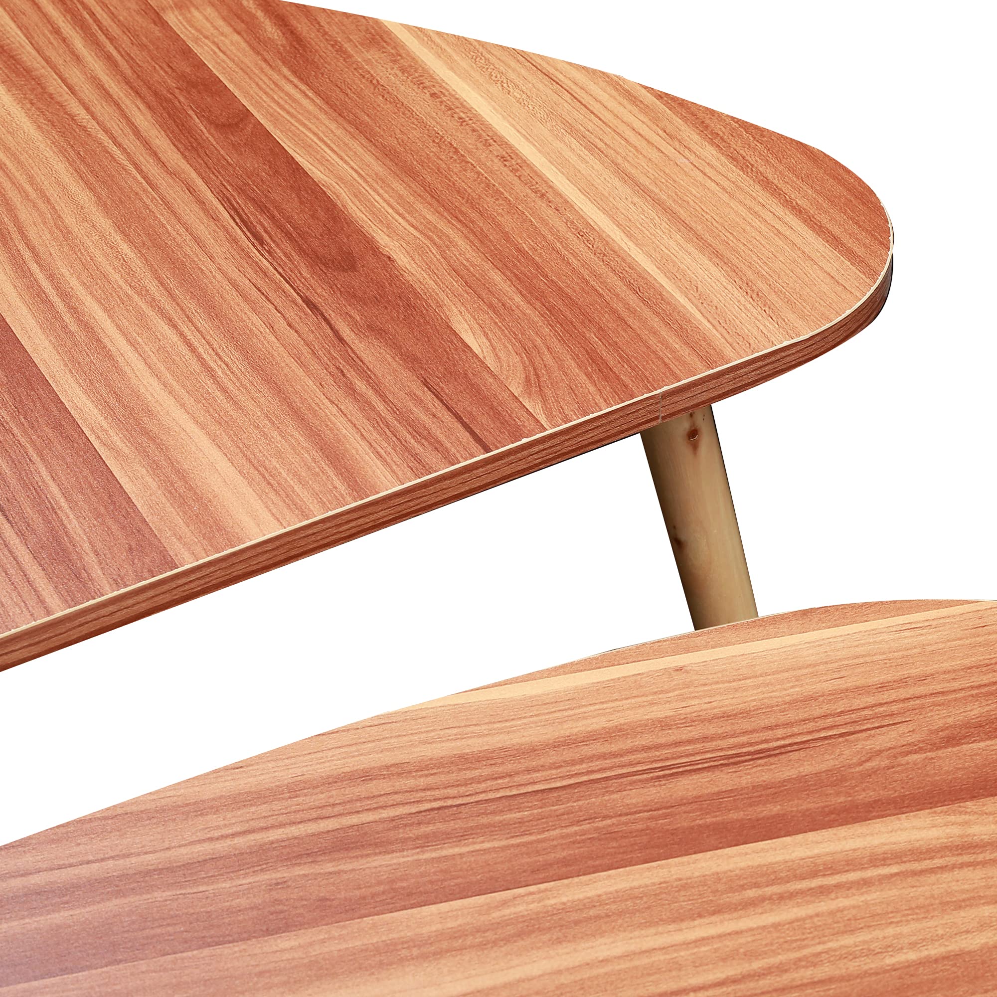 Modern Nesting Coffee Table Set of 2 - Drop Shape, Triangle & Oval Design - Contemporary Walnut Cocktail Table for Living Room - Perfect for Small Spaces, Coffee Time & Entertaining Guests