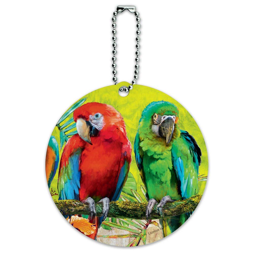 Colorful Tropical Rainforest Parrot Luggage Tag - Round ID Card for Suitcase & Carry-On Bags - Perfect for Travel, Vacation & Airport Identification