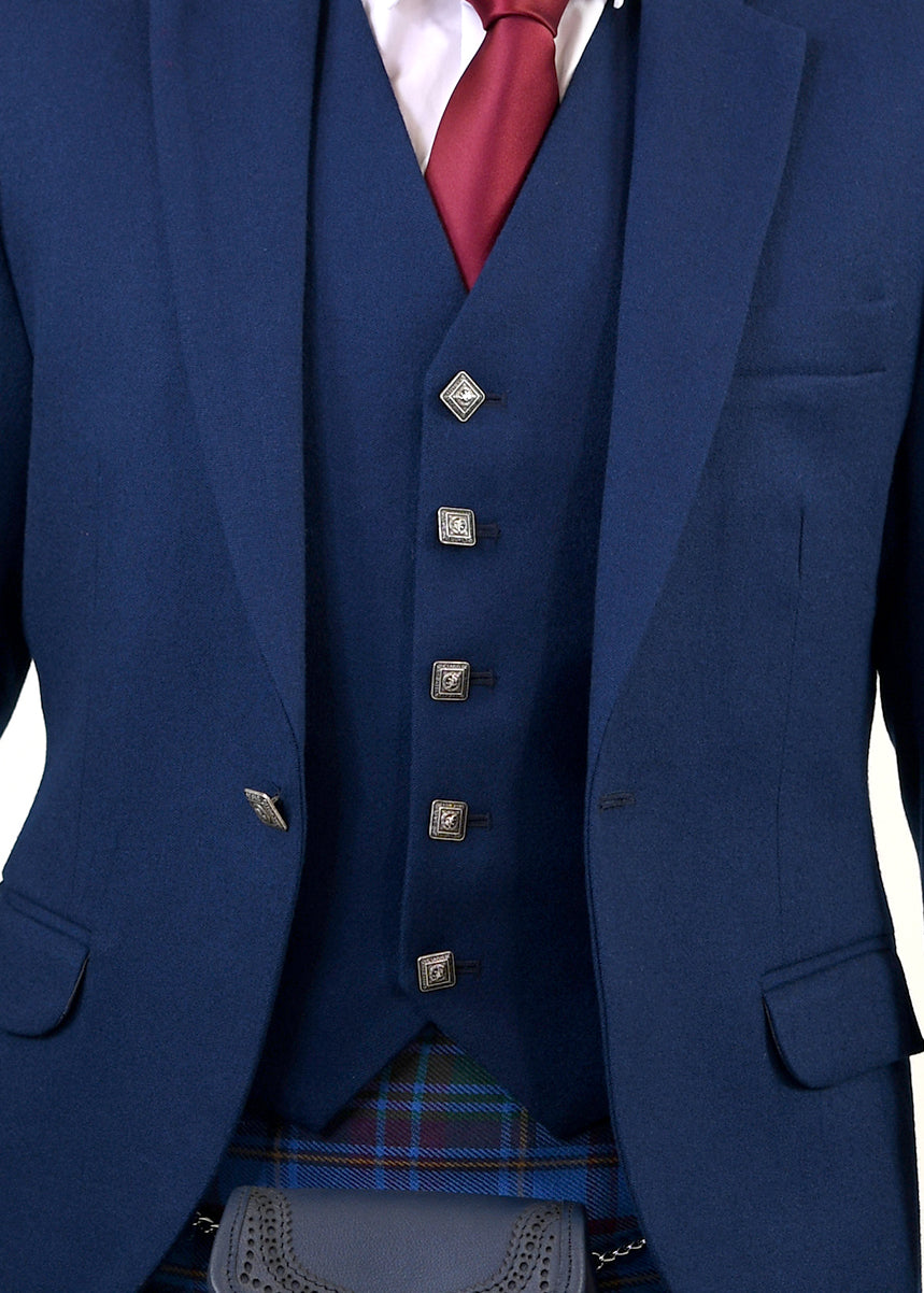 Premium Navy Barathea Argyll Jacket & Vest Set - Classic Scottish Formal Wear for Weddings, Parties & Highland Events