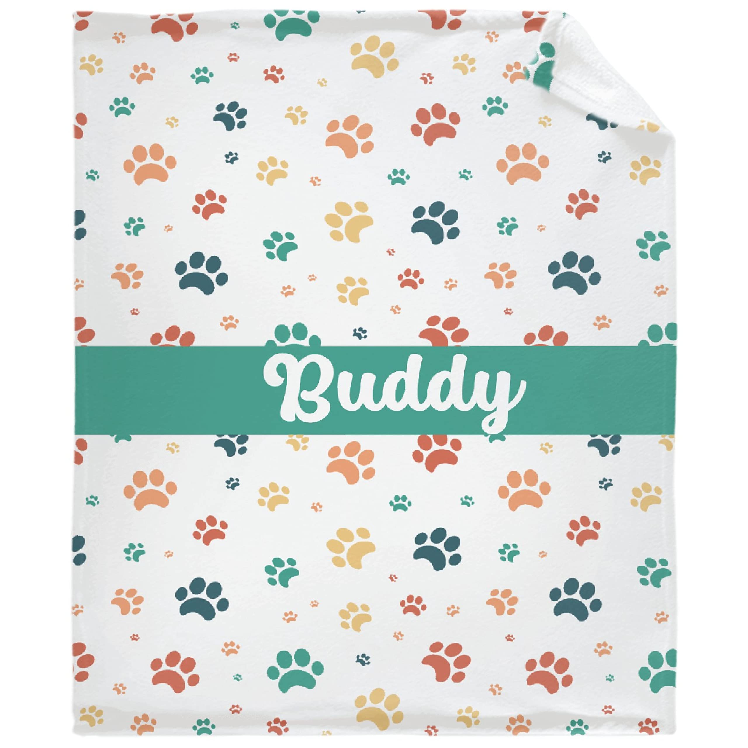 Custom Personalized Dog Paw Bones Throw Blanket with Photo - Soft Flannel Fleece Pet Blanket for Dogs & Cats - 90