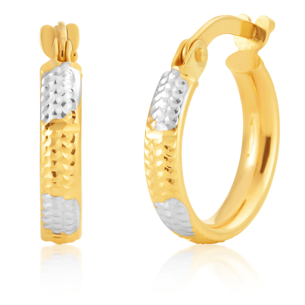 9ct Yellow and White Gold Hoop Earrings for Women - Classic Circle Huggie Hoops - Perfect for Everyday Wear, Parties & Gifts