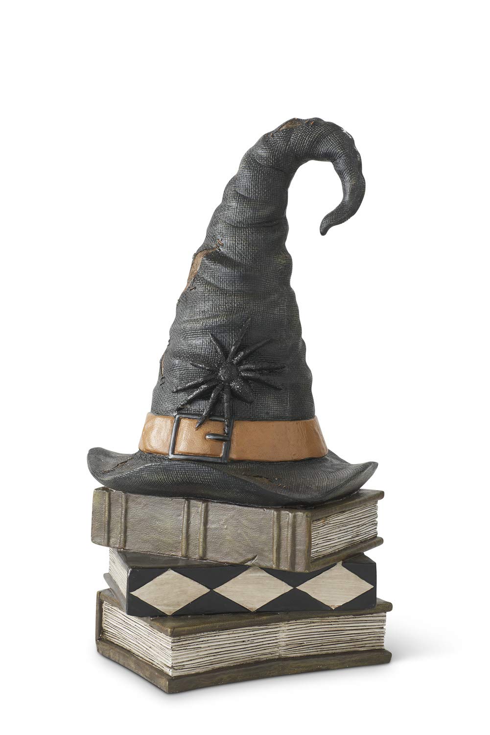 18 Inch Black Resin Witch Hat on Stacked Books - Halloween Home Decor, Gothic Party Accessory, Witchcraft Theme Decoration for Spooky Parties & Haunted House Displays