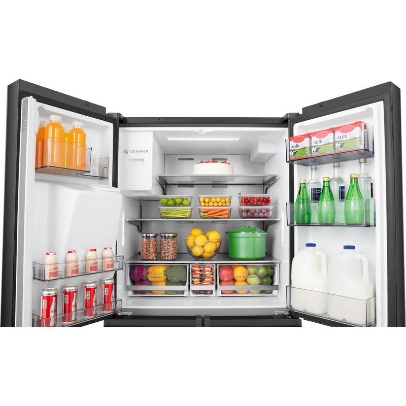 Hisense 585L Quad French Door Refrigerator - Black Steel HRCD585BW - Energy Efficient Large Capacity Fridge for Modern Kitchen & Open Floor Plans