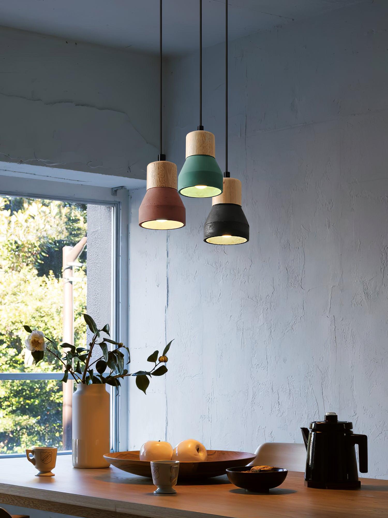 Andenon Cement Pendant Light - Modern Industrial Hanging Lamp for Kitchen Island, Dining Room & Bedroom Lighting