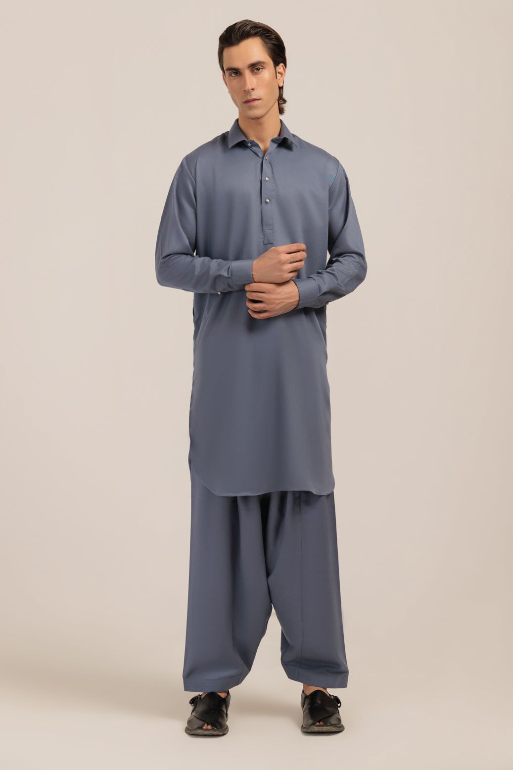 Blended Grey Kurta Shalwar Set - Premium Cotton Pakistani Traditional Outfit for Men - Perfect for Eid, Weddings & Cultural Events