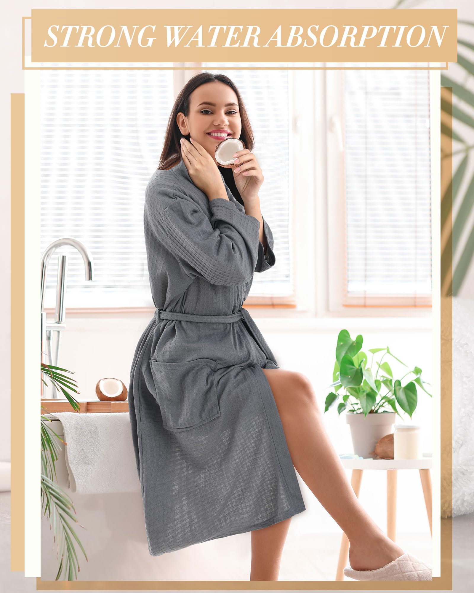 Panitay 12 Pack Women's Waffle Knit Robes - Soft Lightweight Spa Bathrobe for Shower, Hotel & Home Use - Bulk Commercial Robes for Parties, Bridal Showers & Relaxation