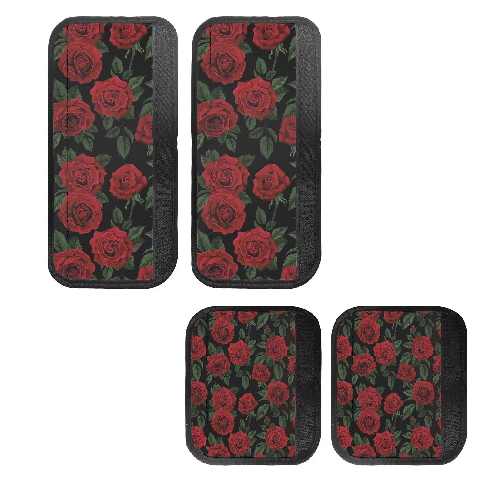 COEQINE Red Rose Print Refrigerator Handle Covers - 4PCS Non-Slip Kitchen Appliance Protectors for Fridge & Microwave, Prevents Fingerprints & Oil Stains - Perfect for Modern Kitchens & Home Decor