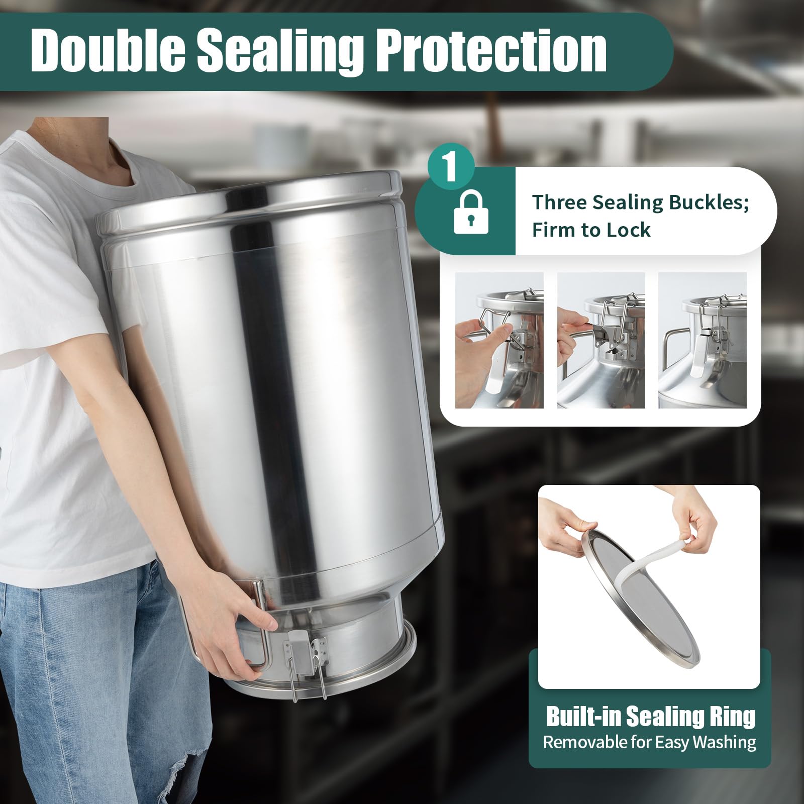 60L/15.85 Gallon Stainless Steel Milk Can with Sealing Lid - 201 Food Grade Milk Jug, Wine Pail & Liquid Storage Container - Perfect for Kitchen, Home, Restaurant - Ideal for Dairy, Beverage & Bulk Food Storage