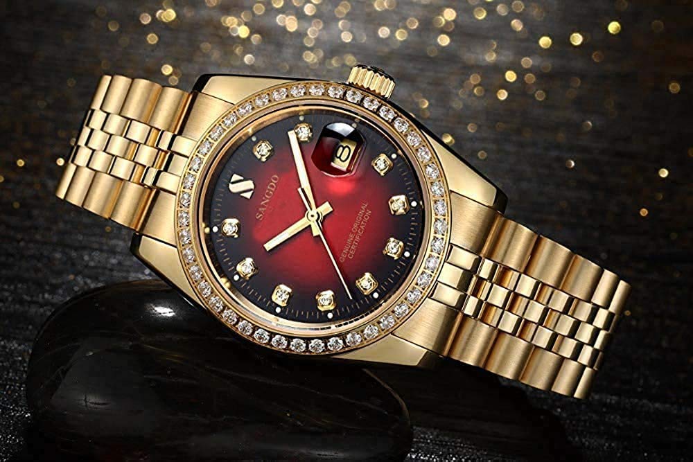 Luxury Men's Automatic Watch - Stainless Steel Self-Winding Chronograph with Date Window & Water Resistance - Gold Dress Watch for Business, Outdoor & Formal Occasions - Perfect Gift for Men
