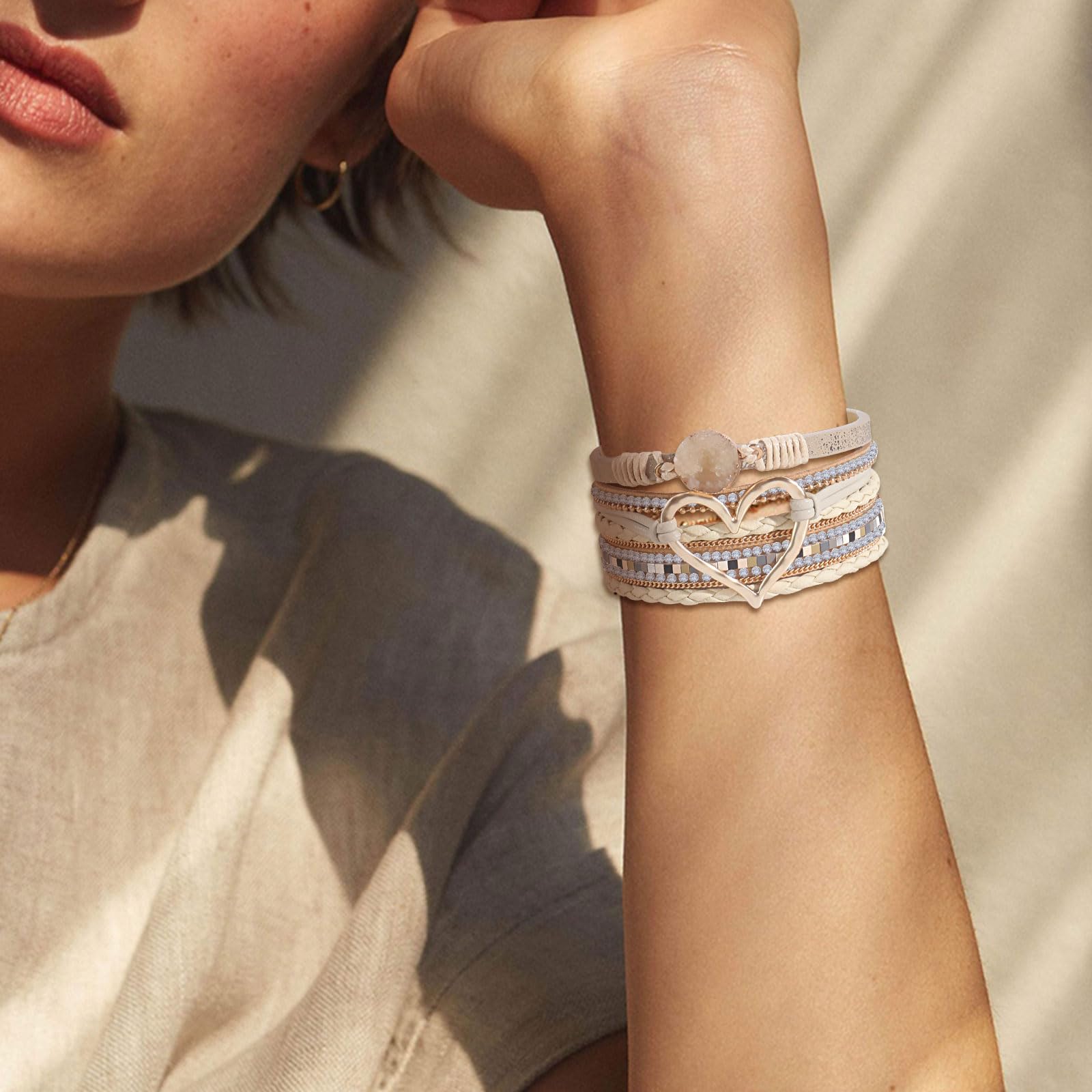 Boho Leather Wrap Bracelets for Women - Trendy Stackable Infinity Bangles, Modern Bohemian Jewelry Gifts (Perfect for Layering, Festival Outfits & Everyday Boho Style)