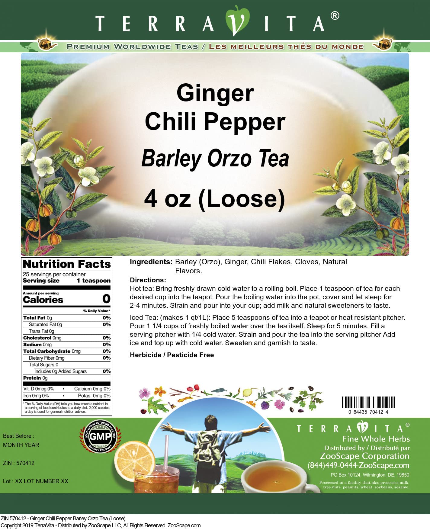 Organic Ginger Chili Pepper Barley Orzo Loose Leaf Tea - 4 oz | Herbal Digestive Tea Blend | ZIN 570412 | Perfect for Cold Weather & Digestive Support