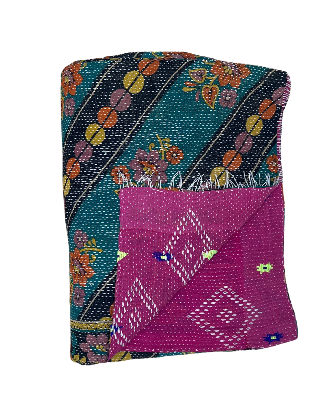 Handmade Midweight Kantha Quilt No. 799 - Traditional Indian Cotton Bedspread, Lightweight Blanket & Decorative Throw - Perfect for Bedroom, Sofa & Cozy Home Decor