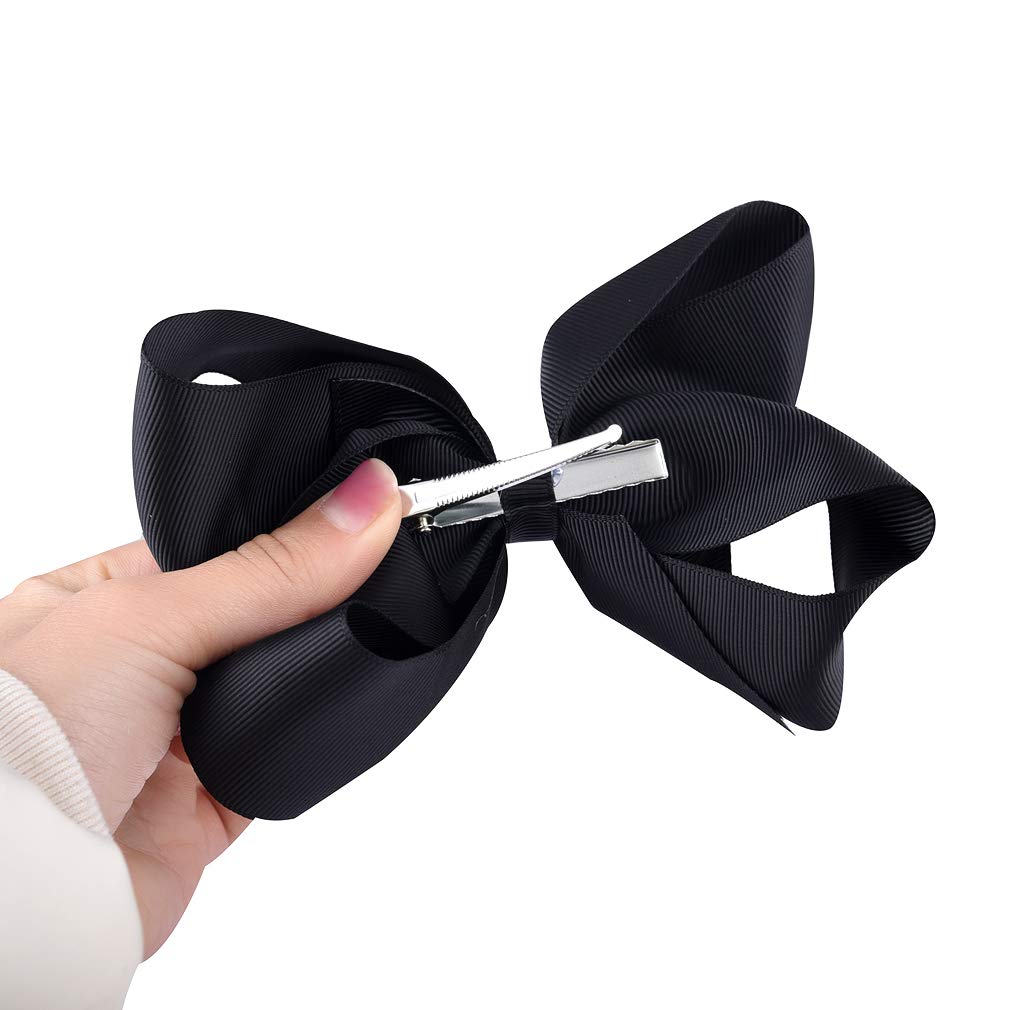 12 PCS 6 Inch Handmade Grosgrain Ribbon Hair Bows with Alligator Clips - Hair Accessories for Toddler Girls & Teens (Black) - Perfect for Parties, School & Special Occasions