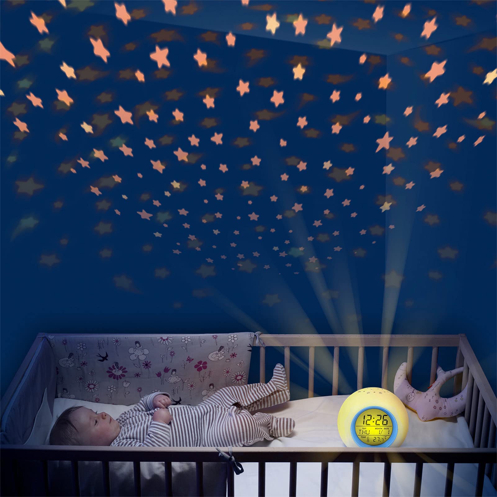 Best Kids Alarm Clock with Moon & Stars Projector - 7 Color Changing Night Light, Snooze & Touch Control, Room Temperature Display - Perfect Digital Clock for Boys & Girls Bedrooms | Ideal Birthday Gift for Children | Bedtime, Nursery Decor & Sleep Training Aid
