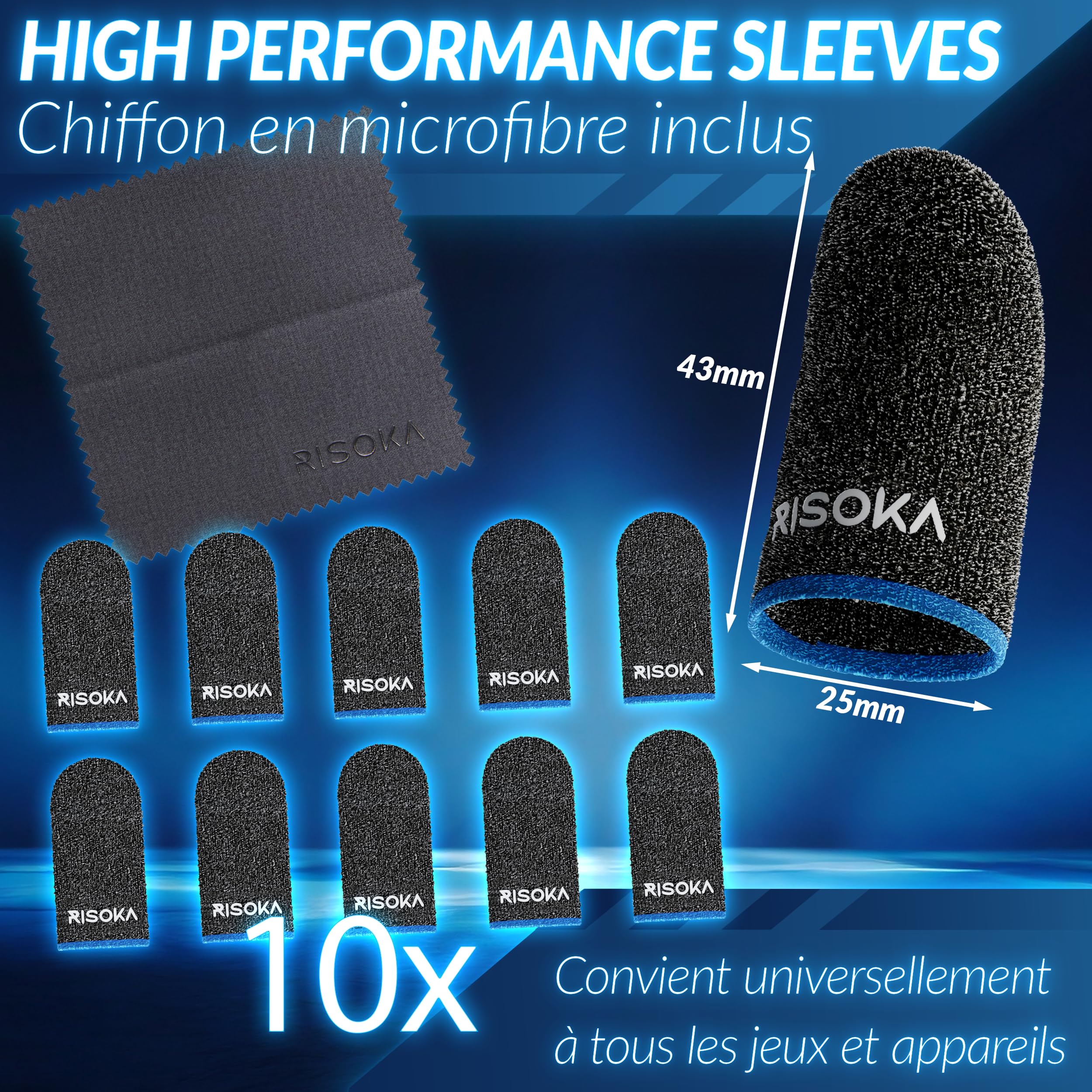 RISOKA 10-Pack Gaming Finger Sleeves for Mobile Gaming - PUBG Mobile, Call of Duty & Fortnite - Anti-Sweat Touchscreen Thumb Gloves - Perfect for Esports, Live Streaming & Competitive Gaming