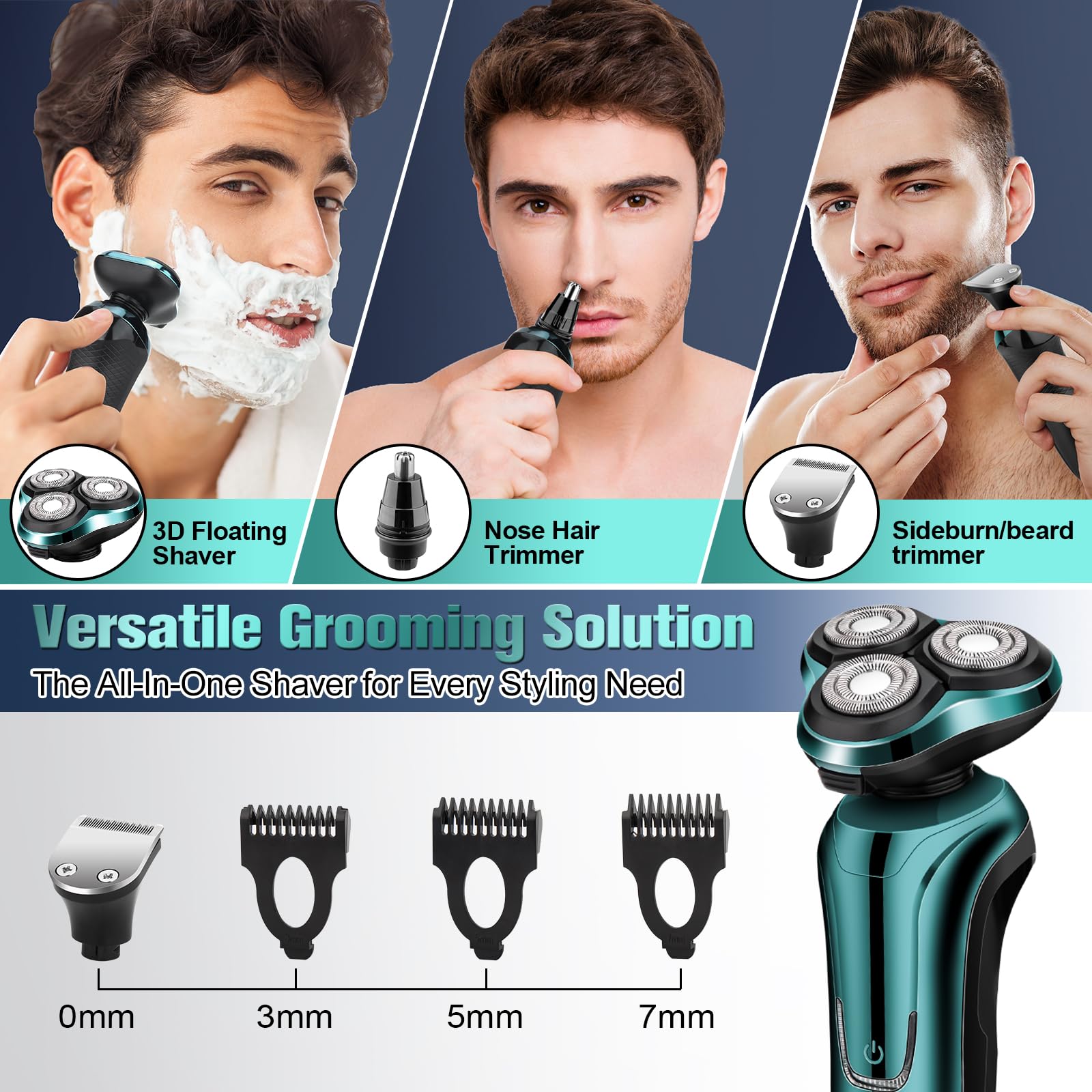 Premium Cordless Electric Razor for Men - Waterproof Wet/Dry Rotary Shaver with Floating Head, Rechargeable Battery - Perfect for Travel & Daily Shaving - Ideal Men's Grooming Gift for Father's Day, Birthday & Holidays