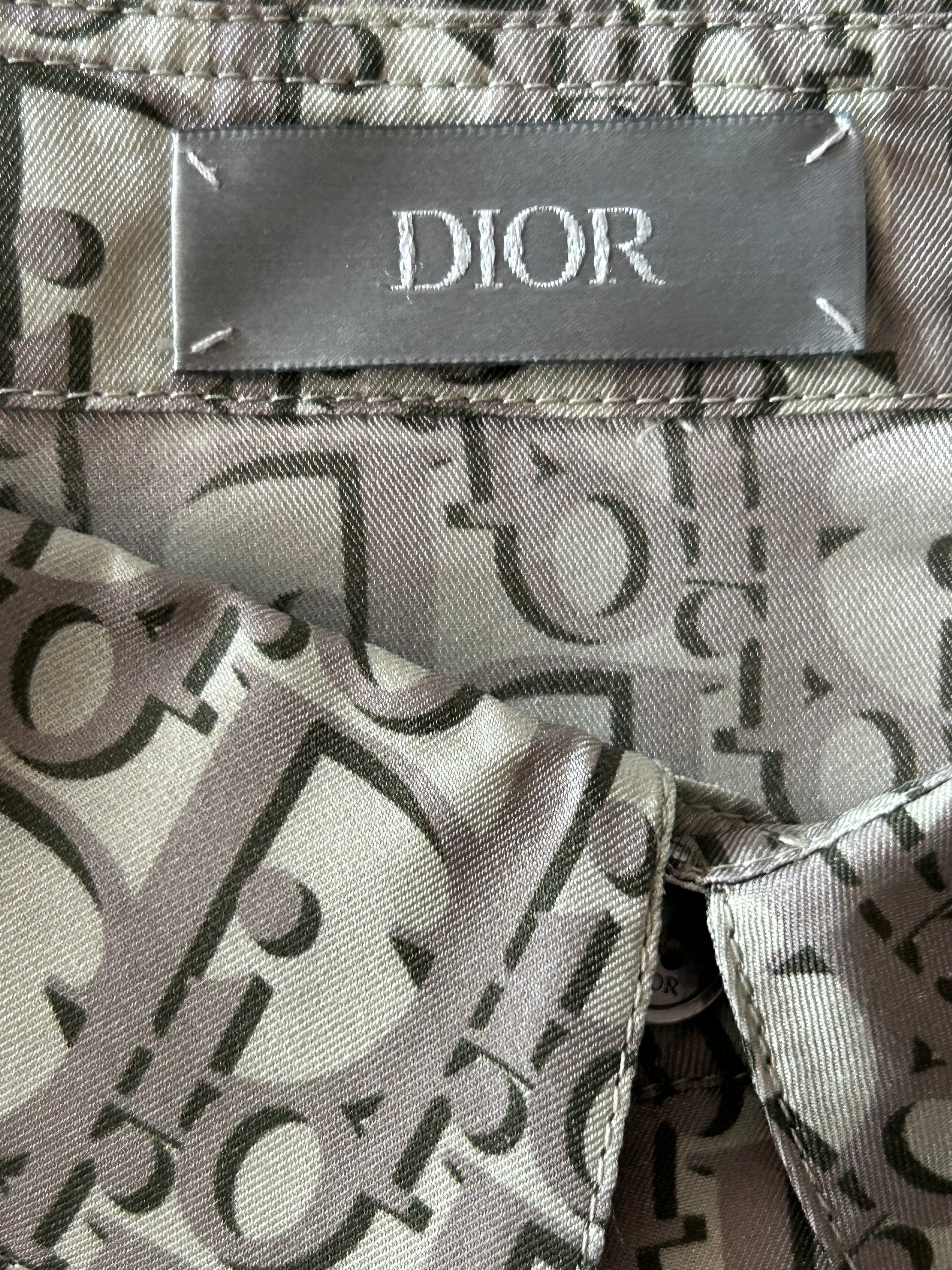 Dior Grey & Green Oblique Silk Button Up Shirt for Men - Luxury Designer Dress Shirt for Business & Formal Occasions