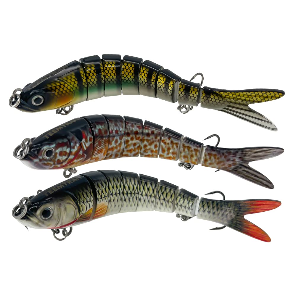 Premium 3-Piece Bass Fishing Lures Kit - Freshwater & Saltwater Multi-Jointed Swimbaits with #4 Hooks - Ideal for Trout, Bass, and Crankbait Fishing - Perfect for Lake, River, and Ocean Angling Adventures