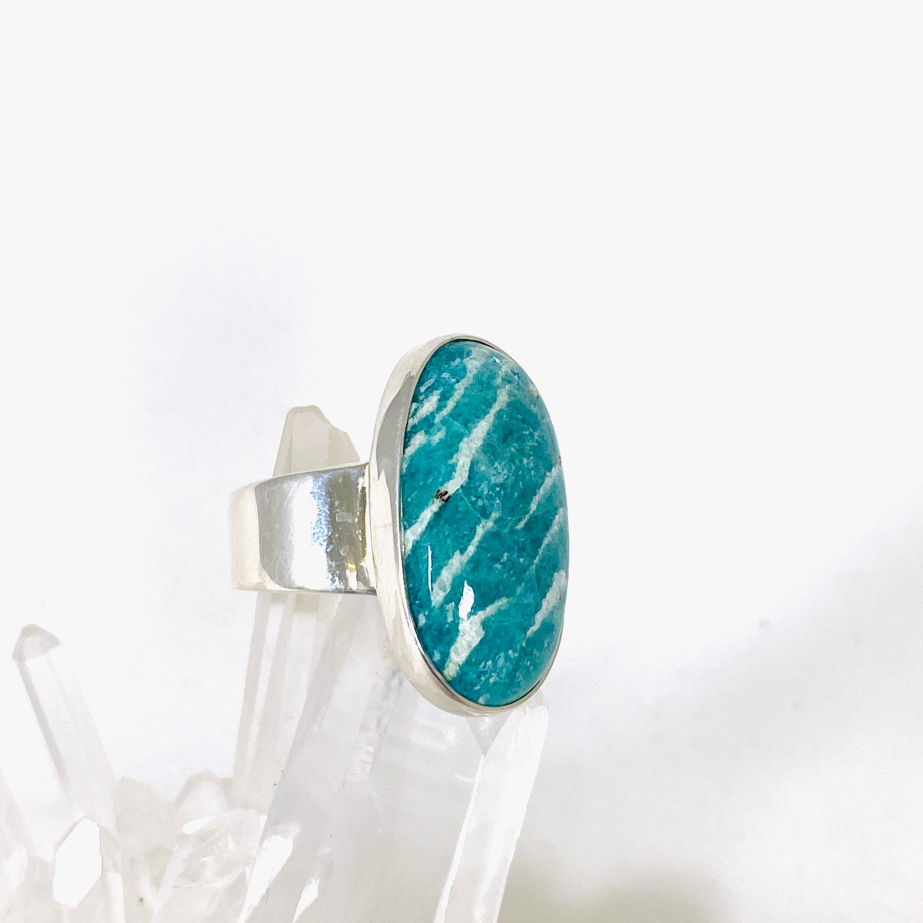 Amazonite Oval Ring for Women - Size 7, Sterling Silver Gemstone Jewelry (KRGJ2885) - Perfect for Everyday Wear, Gift Giving & Special Occasions