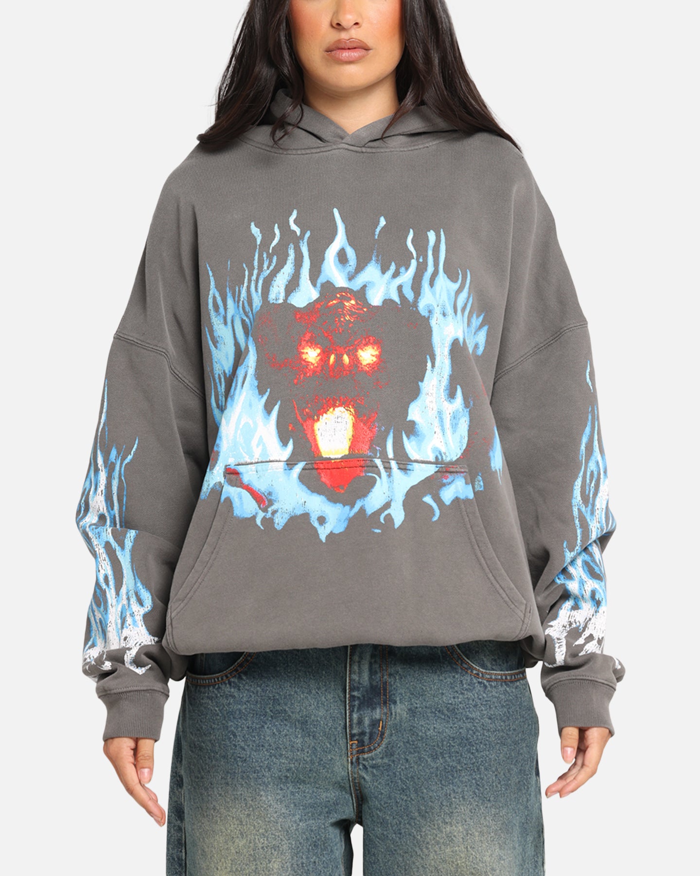 Premium Lord of The Rings Balrog Hoodie - Washed Charcoal - American Thrift - Comfortable & Stylish for Cosplay, Movie Nights & Fantasy Fans