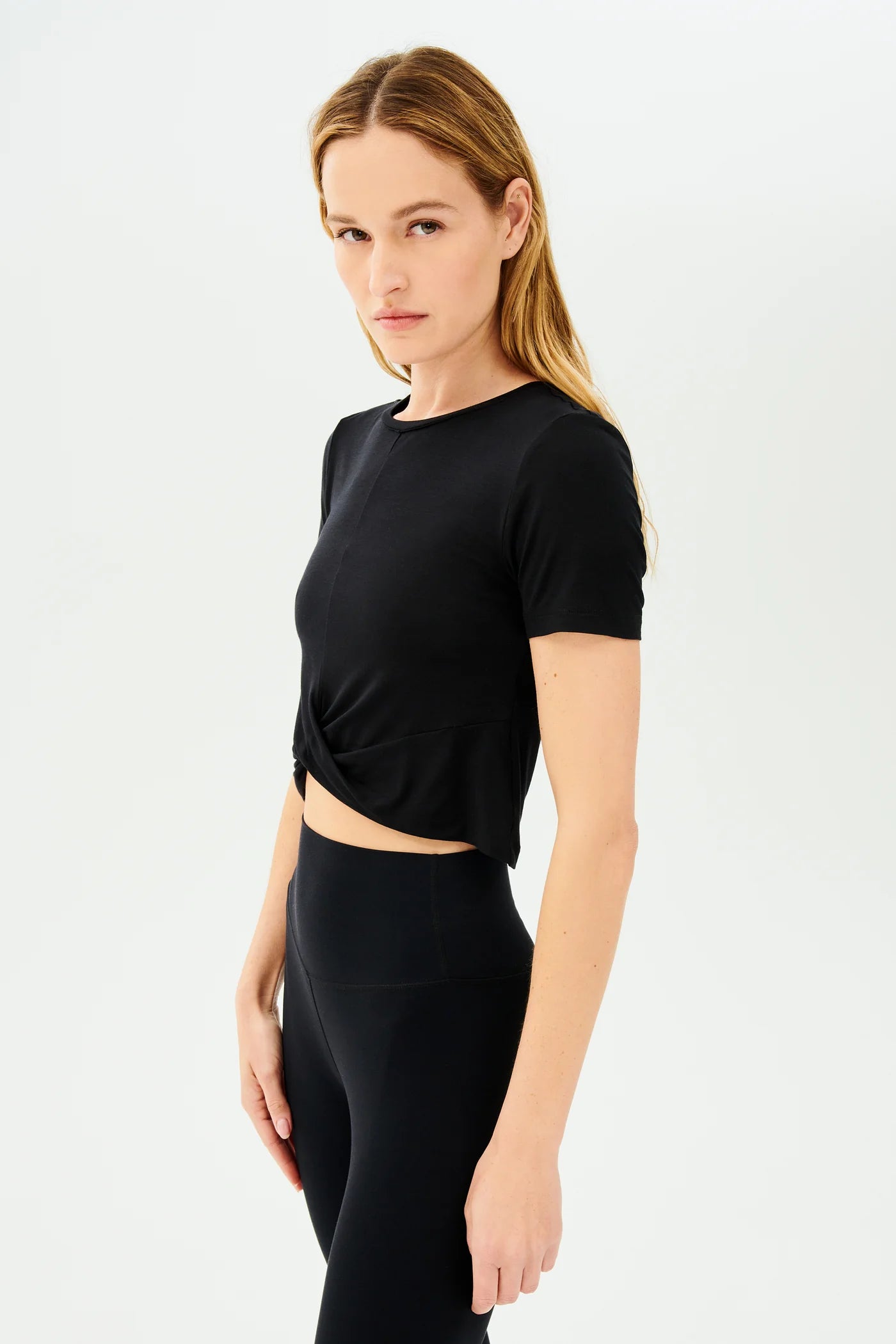 Splits59 Women's Daisy Jersey Cropped Tee - Soft Stretchy Short Sleeve T-Shirt for Yoga, Running & Casual Wear | Black