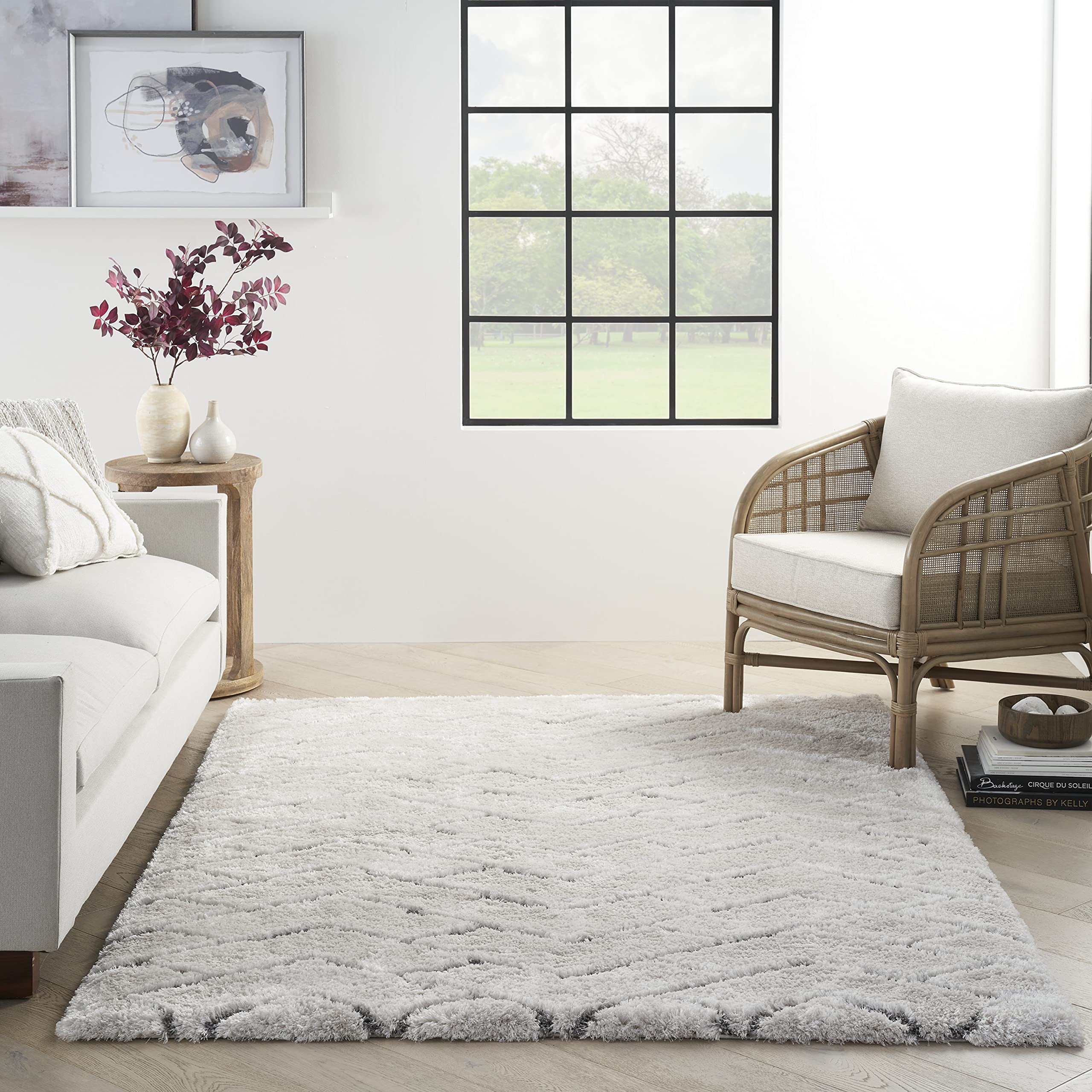 Nourison Luxurious Shag Abstract Ivory/Grey 5'3