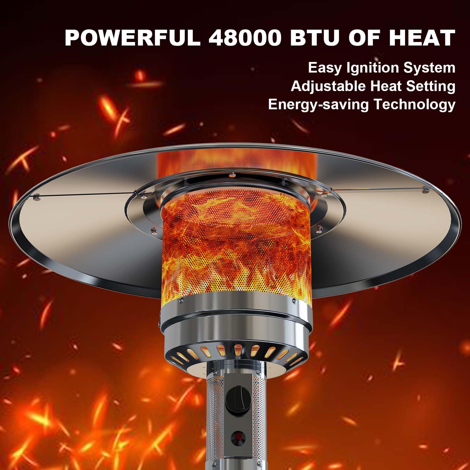 48000 BTU Outdoor Patio Heater with Wheels - 3 Heat Settings, Portable Propane Heater for Backyard, Deck & Garden - Round Table Design for Outdoor Dining & Entertainment