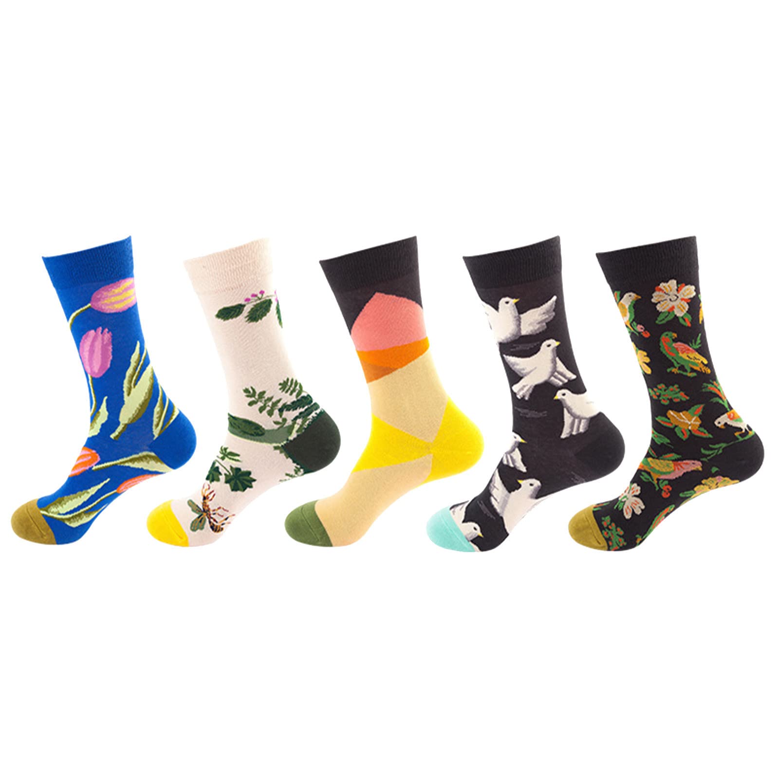 5 Pairs Women's Nordic Print Cotton Long Socks - Funny Athletic Compression Socks for Women - Perfect Gift for Christmas, Yoga & Casual Wear