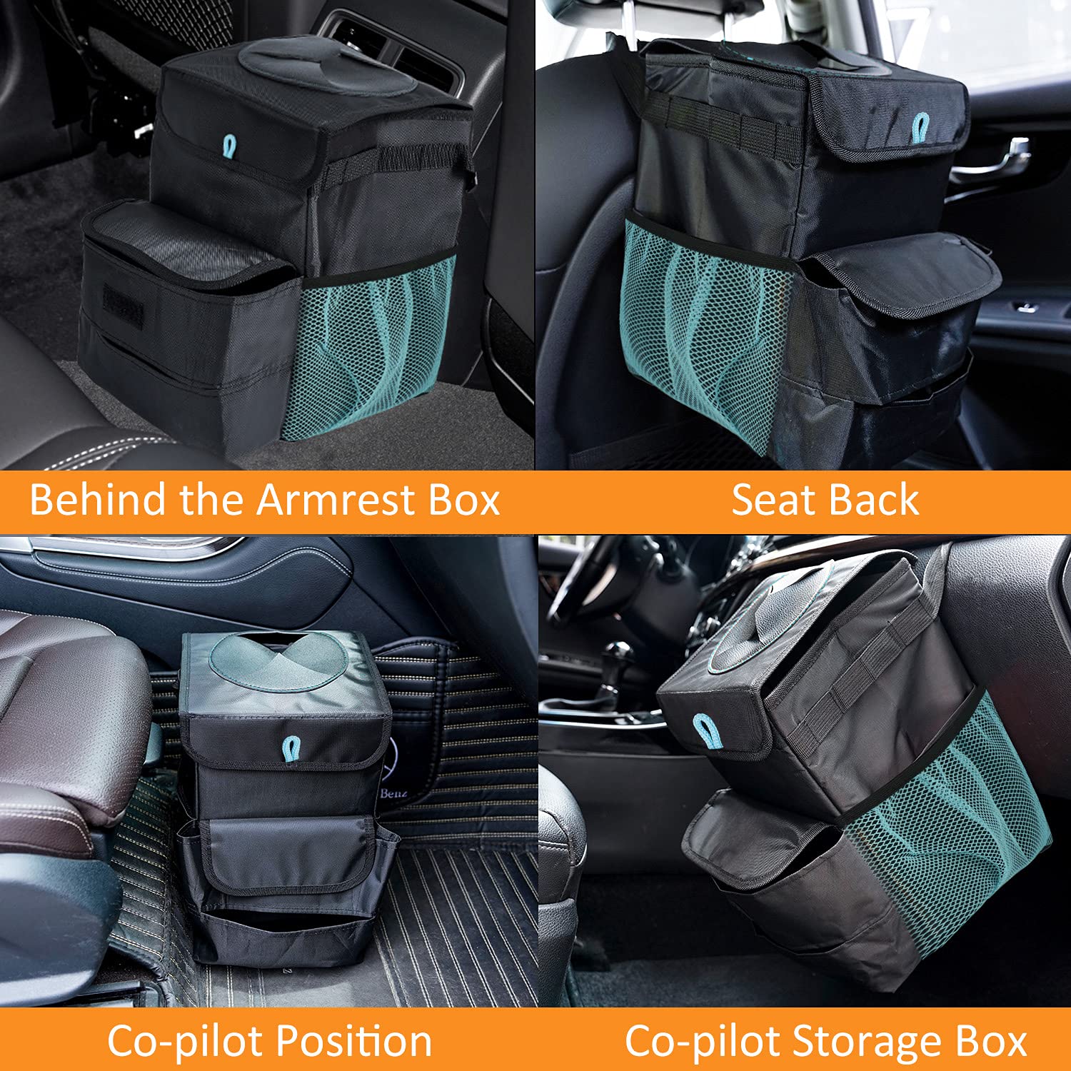 Foldable Car Trash Can - 3 Gallon Leakproof Auto Garbage Bin for Vehicles (Black/Blue) | Ideal for Road Trips, Commuting & Keeping Your Car Clean