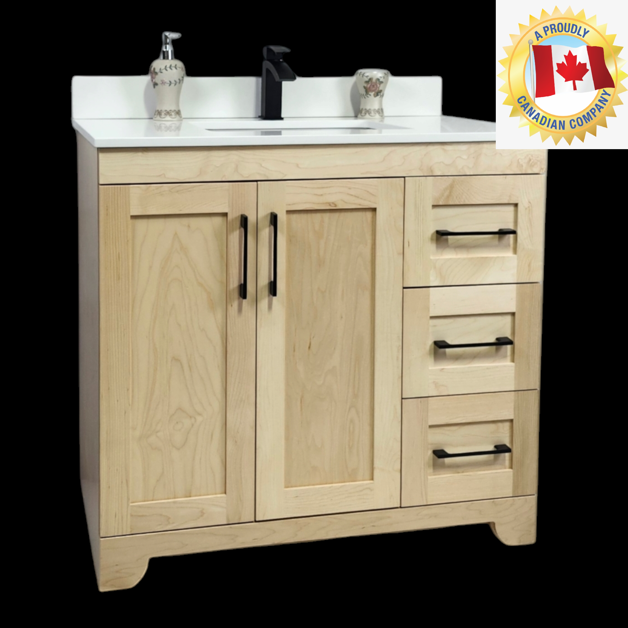 Natural Stain Bathroom Vanity with Quartz Countertop - 36