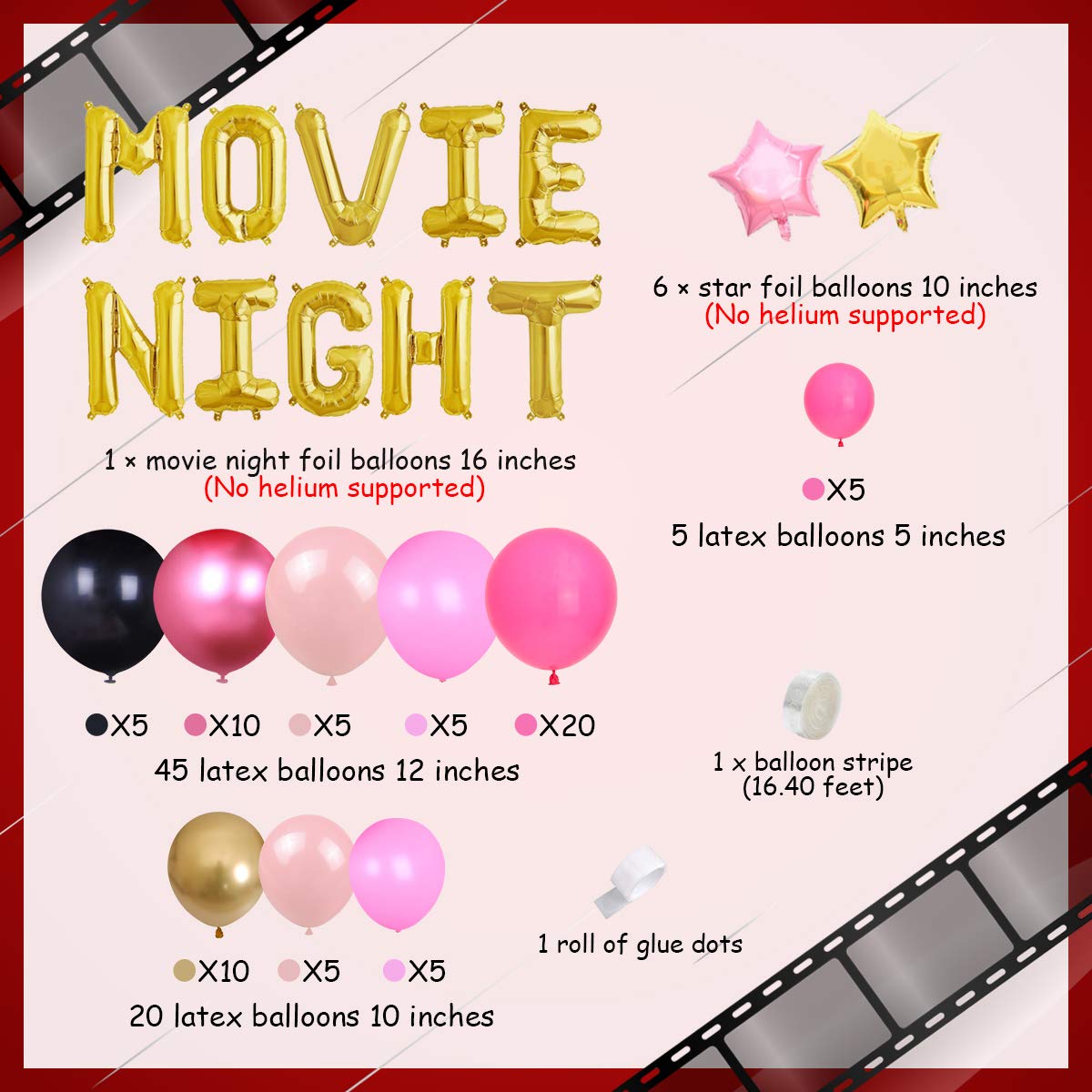 Pink & Red Movie Night Party Decorations Kit - Balloon Garland Arch, Birthday Party Supplies for Girls, Awards Night Ceremony | Perfect for Themed Parties, Baby Showers & Home Decor