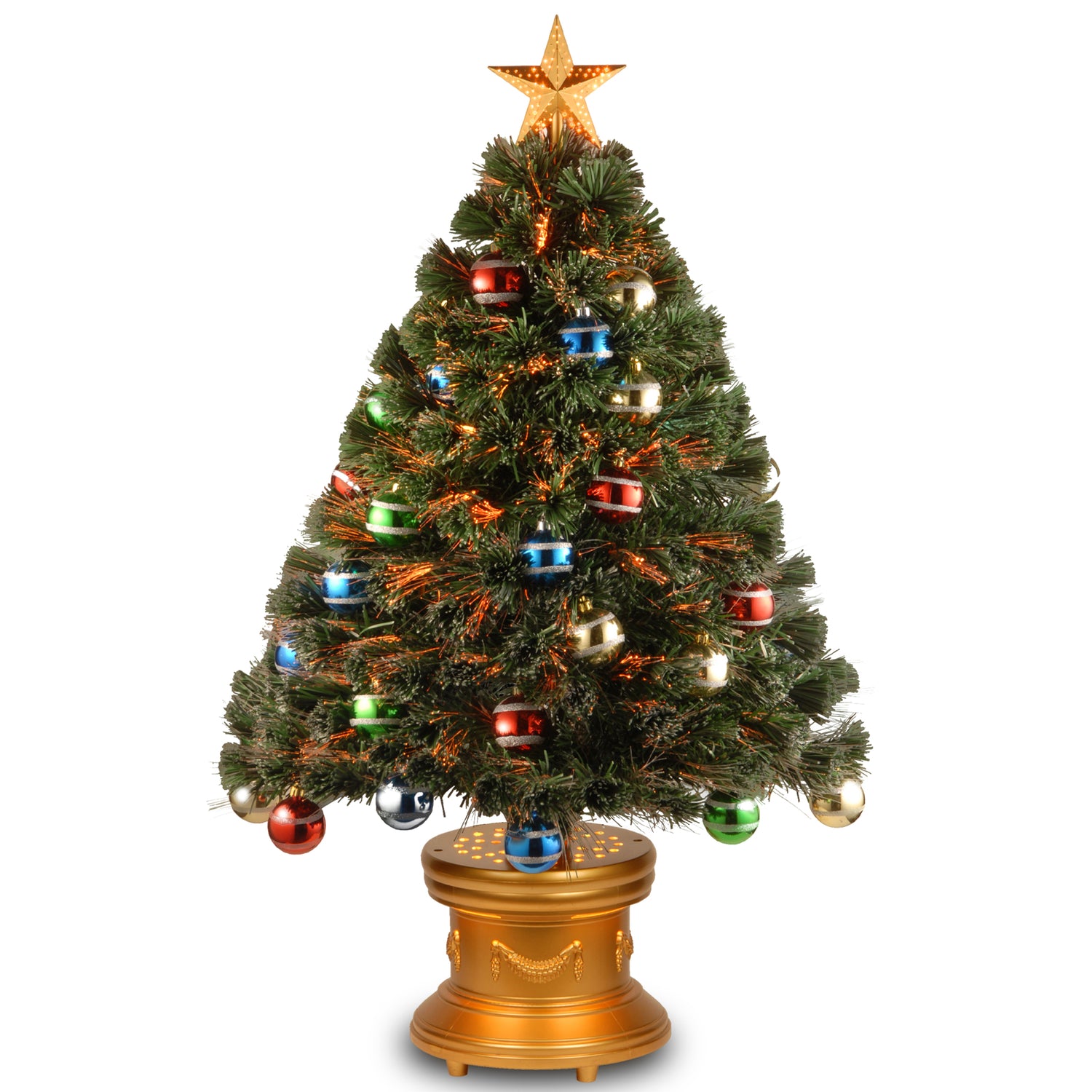 3' Fiber Optic Fireworks Artificial Christmas Tree with Glittered Ball Ornaments - Perfect for Holiday Decor, Home, Office & Party Decorations