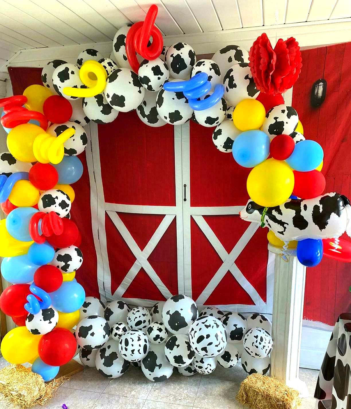 Red Barn Door Backdrop - Western Rustic Farm Wooden Door Wall Photography Background for BBQ Party, Newborn Baby Shower, Cowboy Girl Birthday Decor - 7x5FT - Perfect for Western Themed Events, Rustic Weddings, and Country Style Photo Shoots